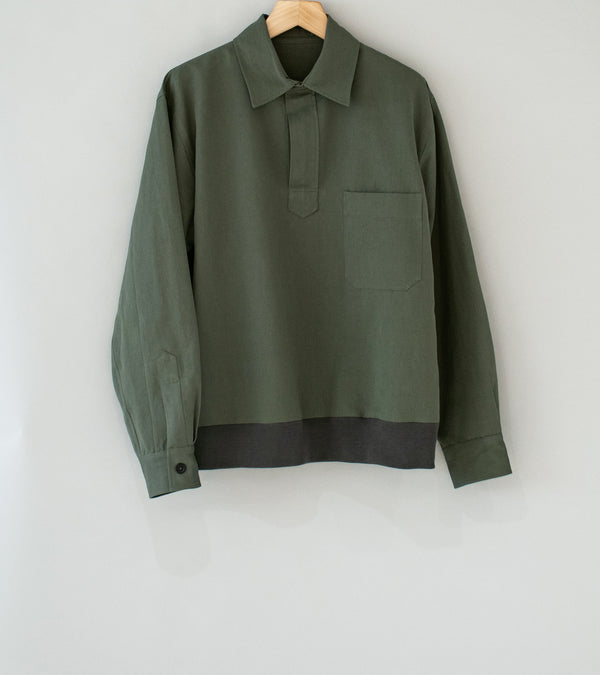 Margaret Howell 'Pull Over Shirt' (Grey Green Light Cotton Linen Twill)