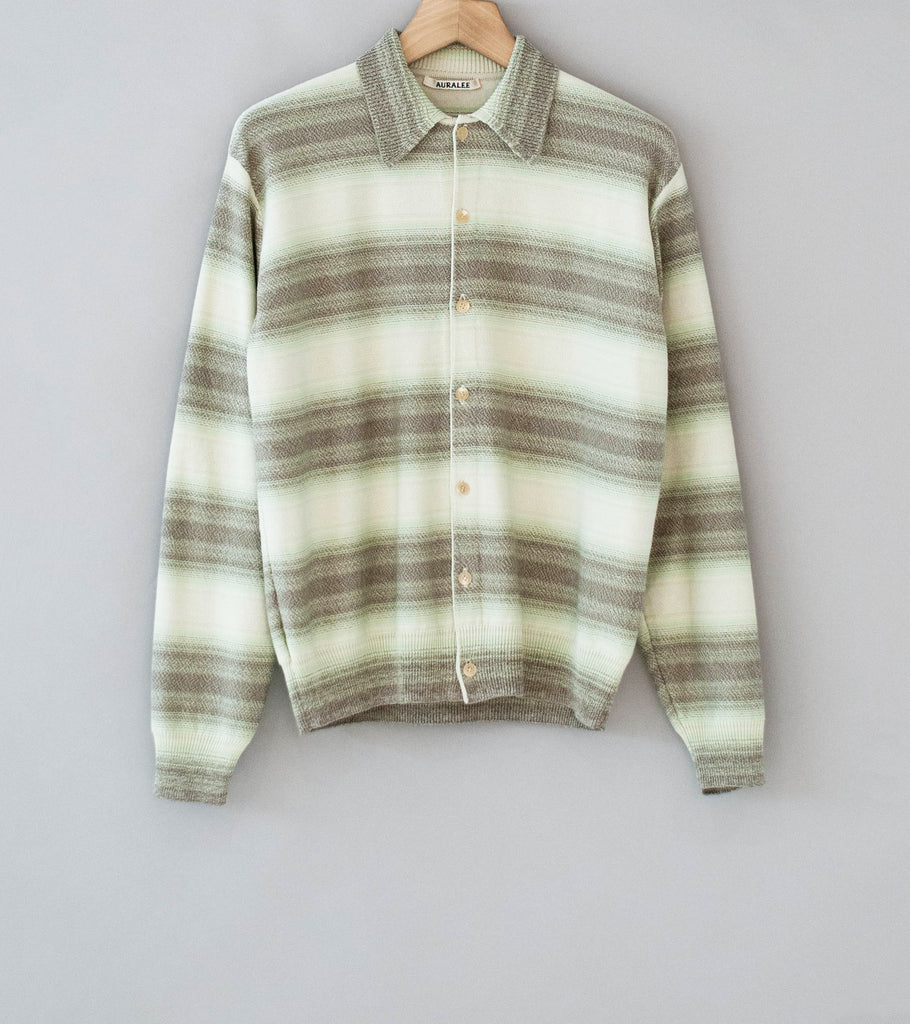 Auralee 'Cotton Silk Gradient Stripe Knit Shirt Cardigan' (Lime