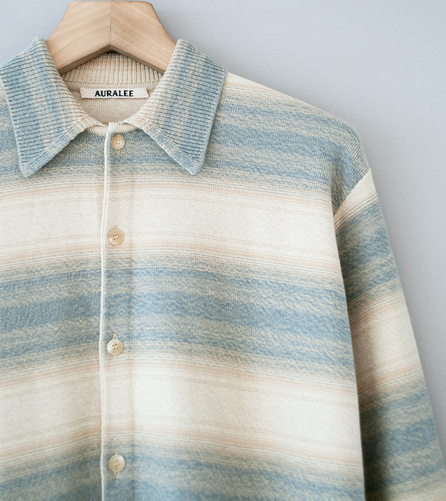 Auralee 'Cotton Silk Gradient Stripe Knit Shirt Cardigan' (Blue