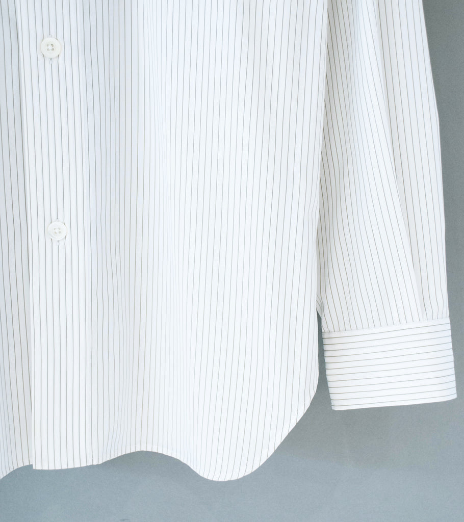 Margaret Howell 'Relaxed Shirt' (White Olive Pencil Stripe Cotton
