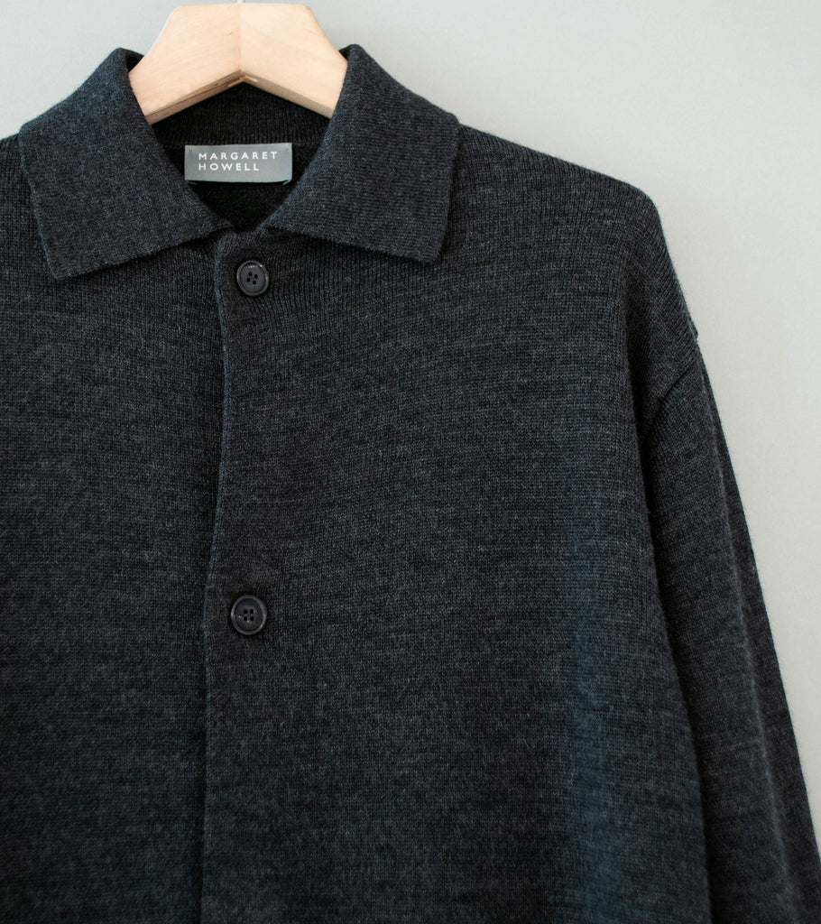 Margaret Howell 'Collared Cardigan' (Charcoal Japanese Spun Merino
