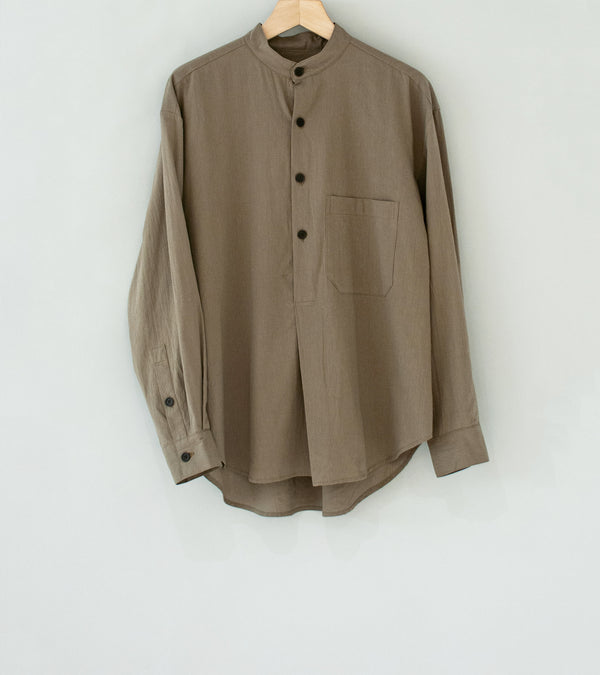 Evan Kinori 'Popover Shirt' (Dark Beige Organic Cotton Batiste)