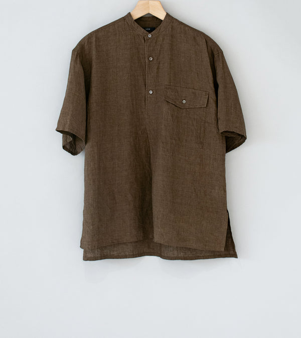 YLÈVE 'Linen Poplin Short Sleeve Shirt' (Brown)