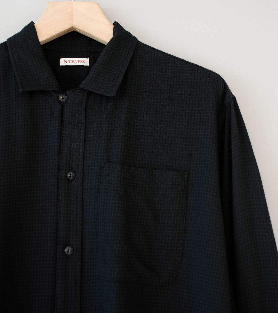 Niceness 'S.COIL Super 140's Open Collar Dress Shirt' (Black) – C