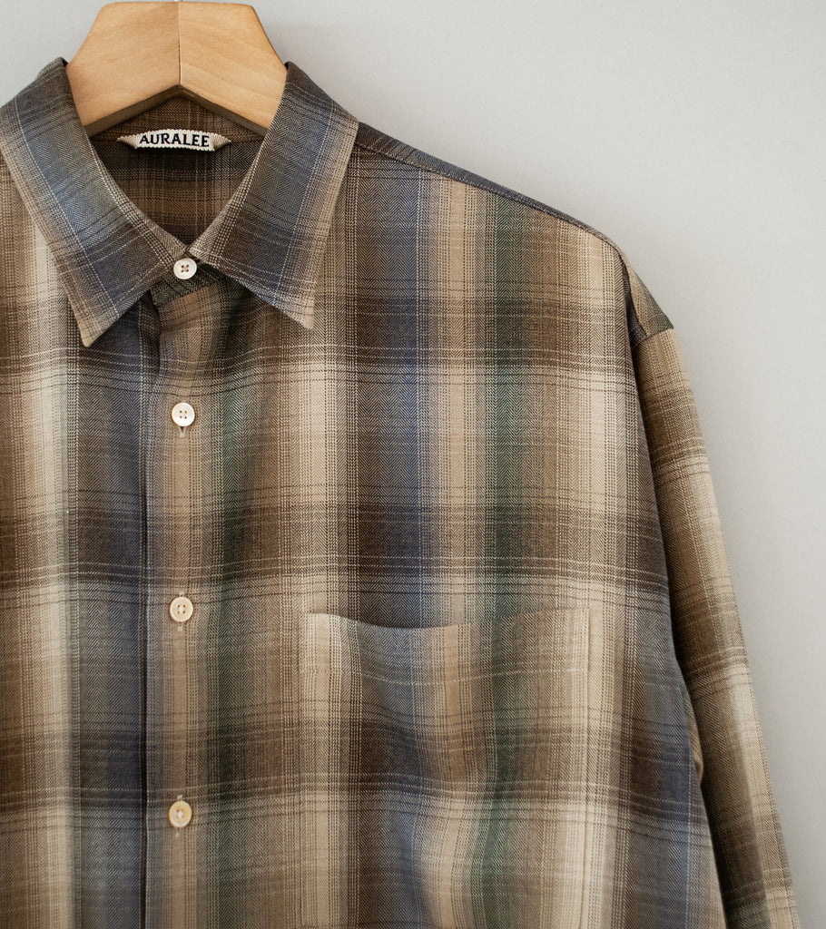 Auralee 'Super Light Wool Check Shirt' (Brown Blue Check) – C'H'C'M'