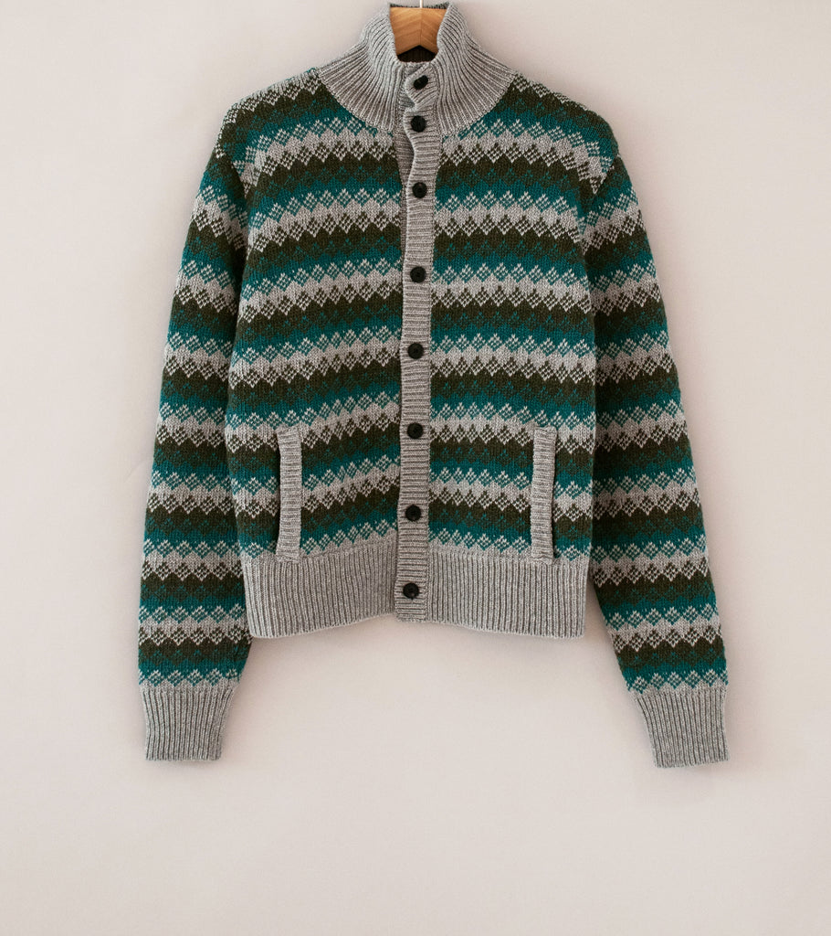 Auralee 'Cashmere Jacquard Knit High Neck Cardigan' (Gray