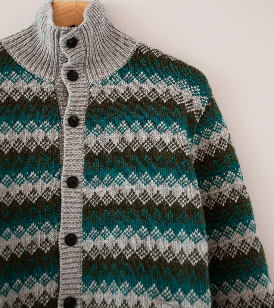 Auralee 'Cashmere Jacquard Knit High Neck Cardigan' (Gray