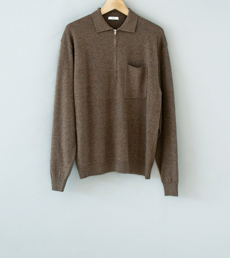 Aton 'Zip Up Polo Sweater' (Camel Brushed Linen Wool) – C'H'C'M'