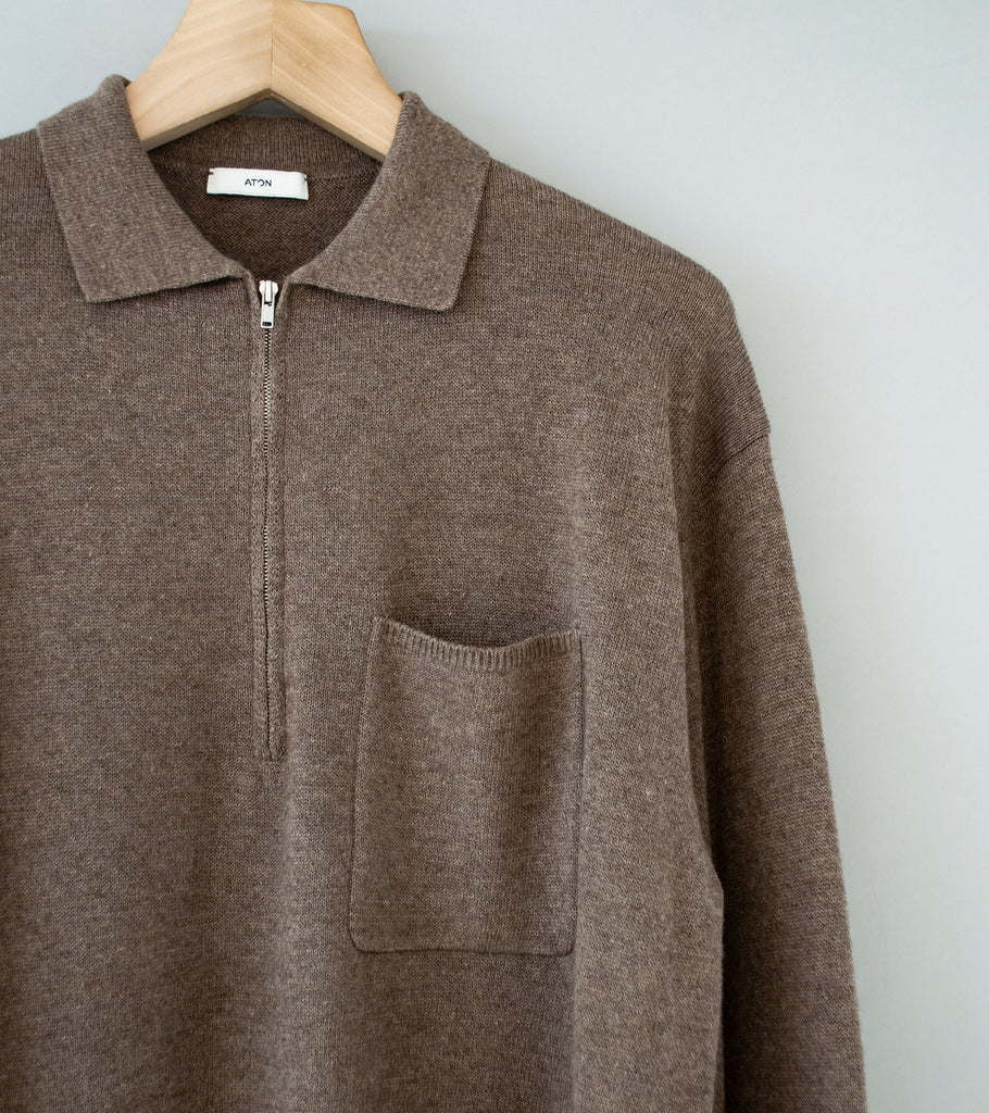 Aton 'Zip Up Polo Sweater' (Camel Brushed Linen Wool) – C'H'C'M'