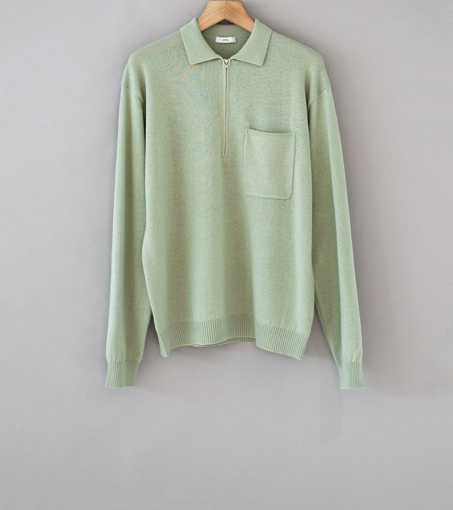 Aton 'Zip Up Polo Sweater' (Green Brushed Linen Wool) – C'H'C'M'