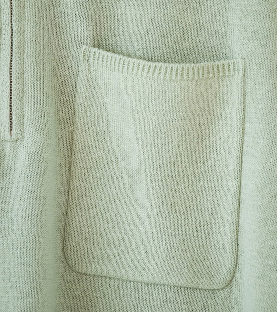 Aton 'Zip Up Polo Sweater' (Green Brushed Linen Wool) – C'H'C'M'