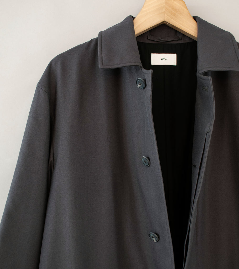 Aton 'Silk Padded Balmacaan Coat' (Charcoal Gray Nidom Silk