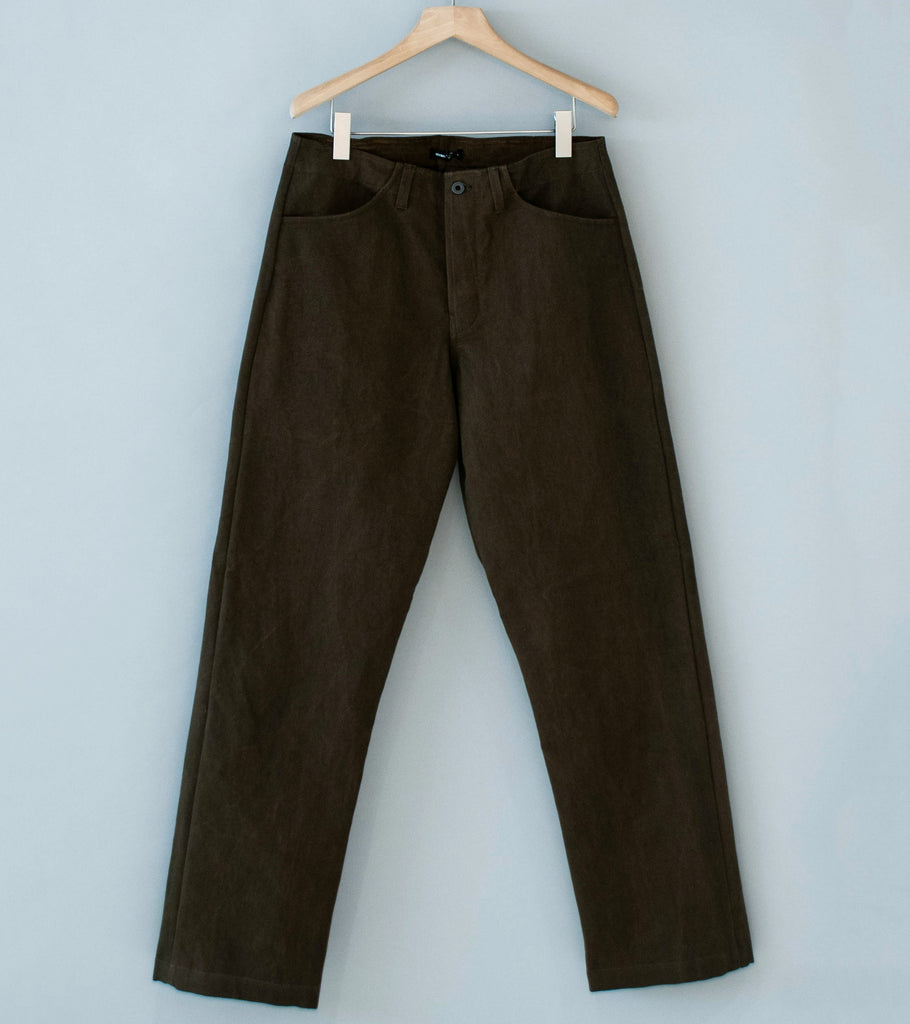 Evan Kinori 'Four Pocket Pant' (Dark Olive Sumi Ink Dye Cotton