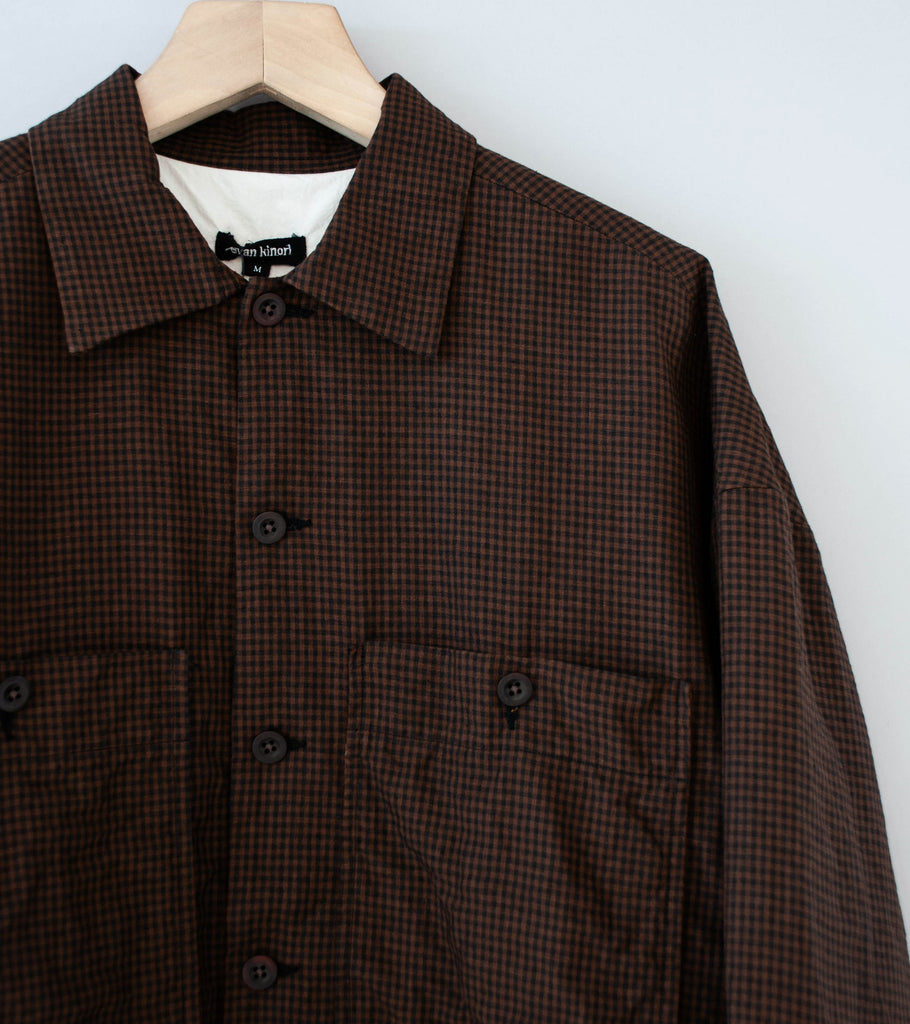 Evan Kinori 'Field Shirt Two' (Brown Black Logwood Overdyed Linen Check)