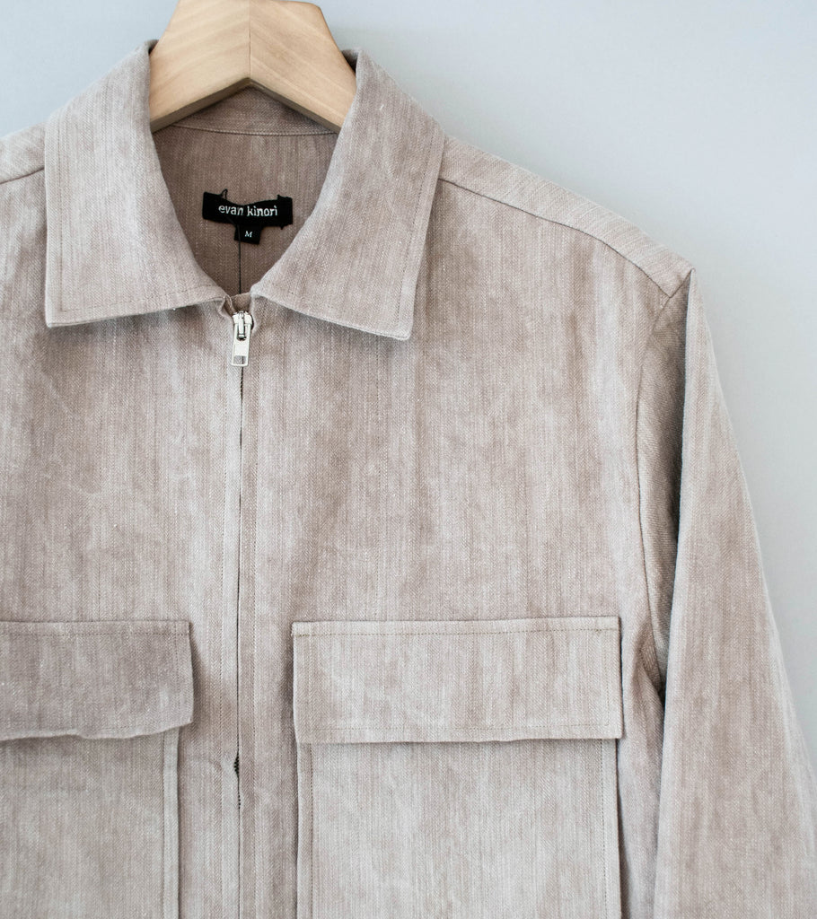 Evan Kinori 'Zip Jacket' (Dark Beige Cold Dye Linen Cotton