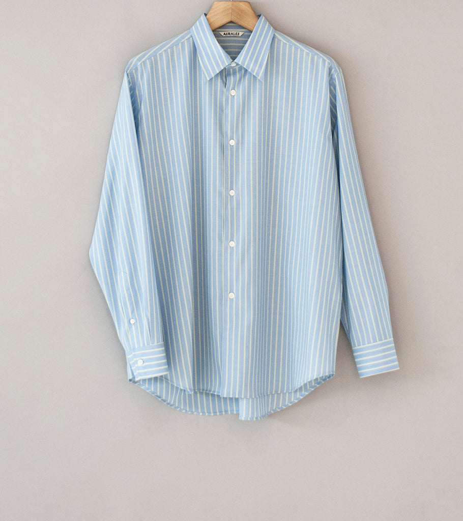 Auralee 'Super Fine Wool Stripe Shirt' (Sax Blue Lime Stripe) – C