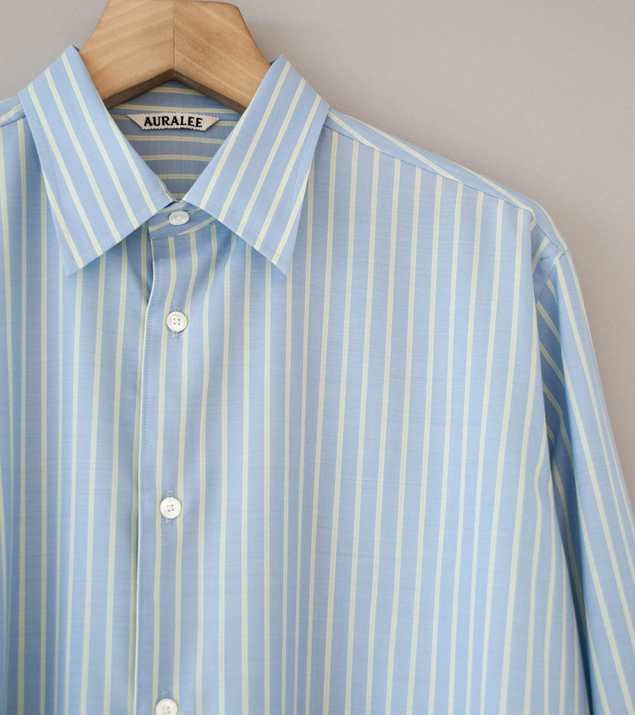 Auralee 'Super Fine Wool Stripe Shirt' (Sax Blue Lime Stripe) – C