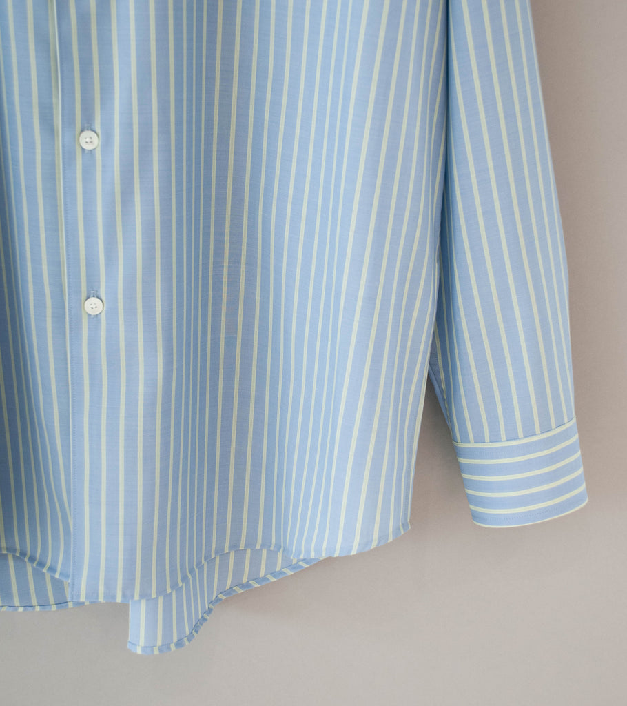 Auralee 'Super Fine Wool Stripe Shirt' (Sax Blue Lime Stripe) – C