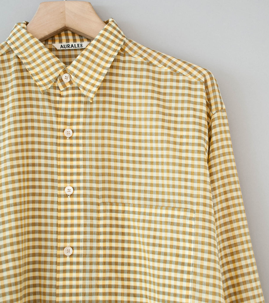 Auralee 'Airy Light Cotton Check Big Shirt' (Mustard Gingham Check