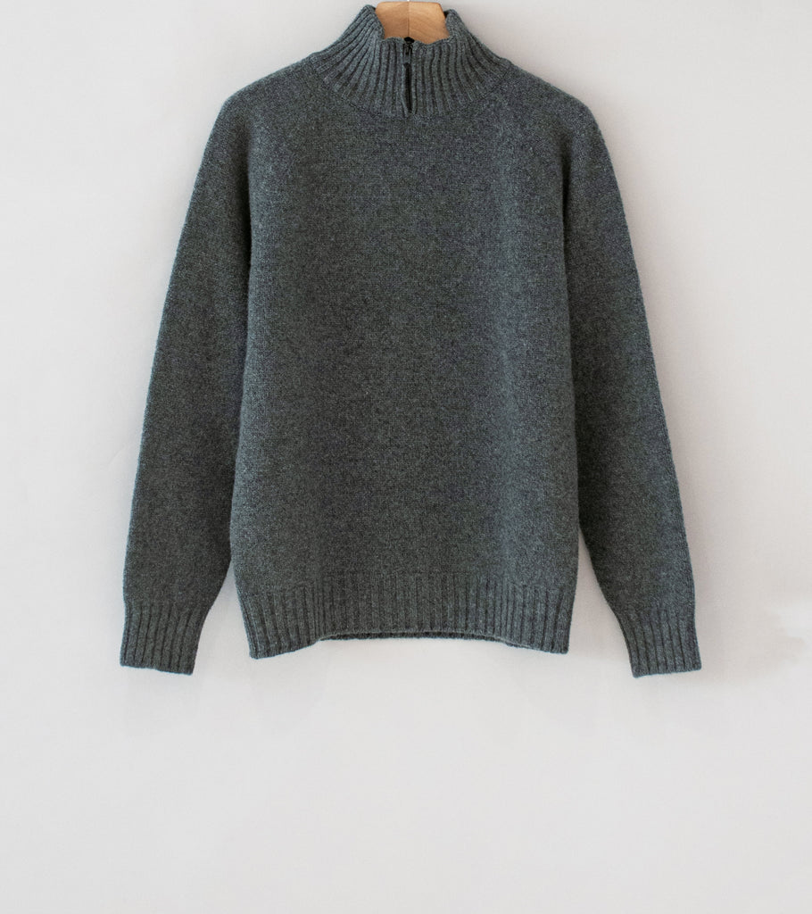 Margaret Howell 'Zip Mock Neck' (Grey Melange Soft Spun Wool