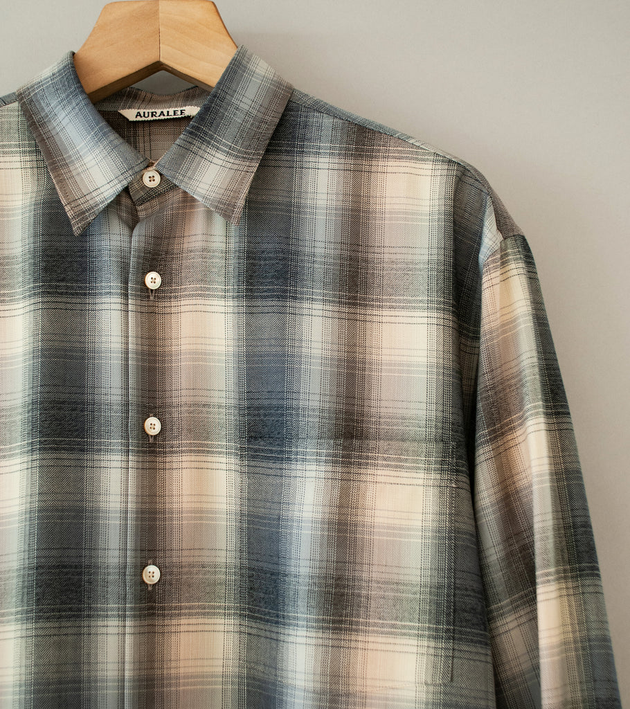 Auralee 'Super Light Wool Check Shirt' (Beige Blue Check) – C'H'C'M'