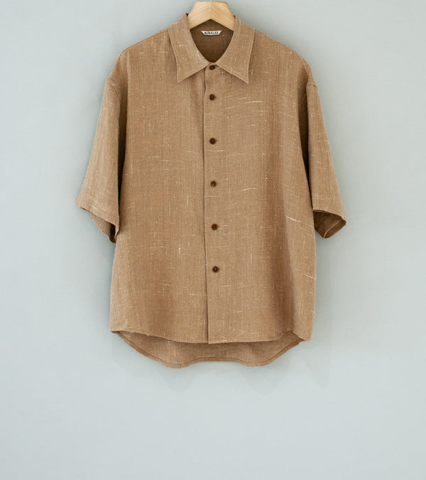 Auralee 'Linen Tweed Half Sleeve Shirt' (Brown)