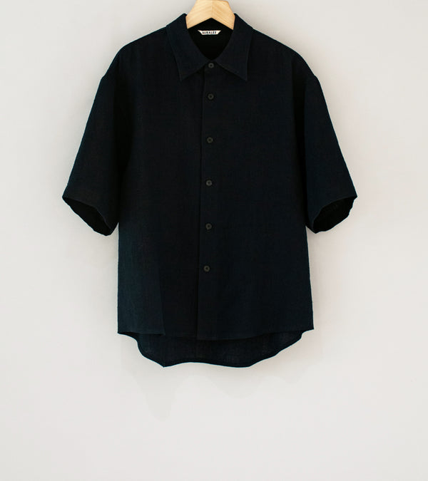 Auralee 'Linen Tweed Half Sleeve Shirt' (Dark Navy)