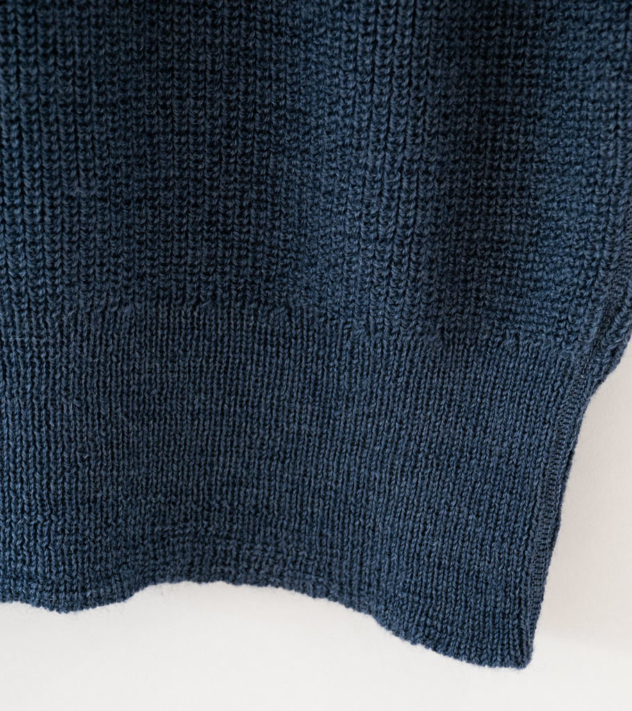 Margaret Howell 'MHL Chunky Ribbed Slipover' (Uniform Blue Virgin Wool)