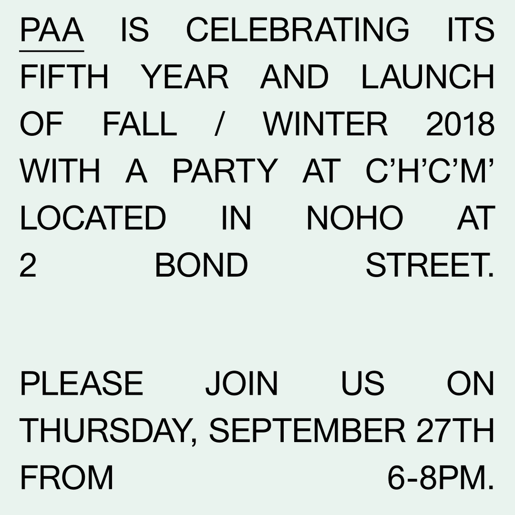 PAA AW18 Launch event at C'H'C'M'