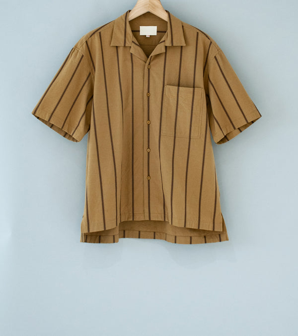 Yoko Sakamoto 'Short Sleeve Open Collar Shirt' (Kakishibu Stripe)