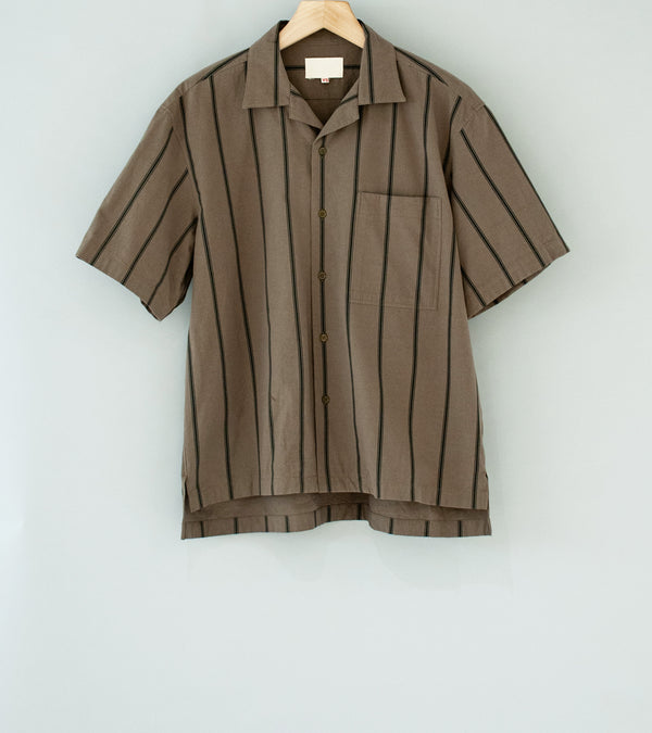 Yoko Sakamoto 'Short Sleeve Open Collar Shirt' (Sumi Ink Stripe)