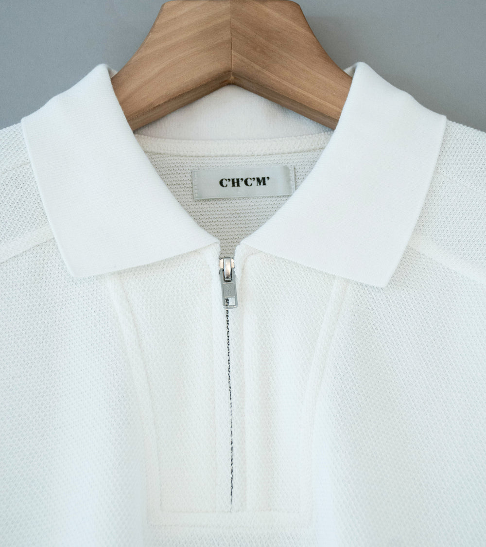 C'H'C'M' 'Zip Polo' (White Dry Touch Cotton Pique)