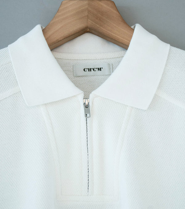 C'H'C'M' 'Zip Polo' (White Dry Touch Cotton Pique)