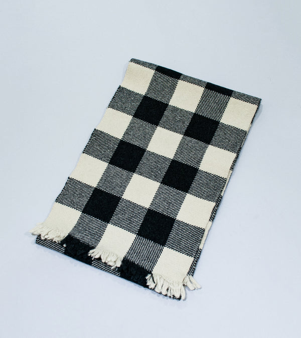 Margaret Howell 'Oversized Gingham Scarf' (Charcoal Ecru Geelong Lambswool)