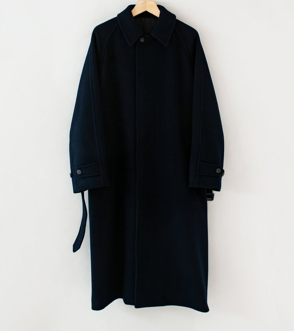 YLÈVE 'Super 140's Wool Melton Coat' (Navy)