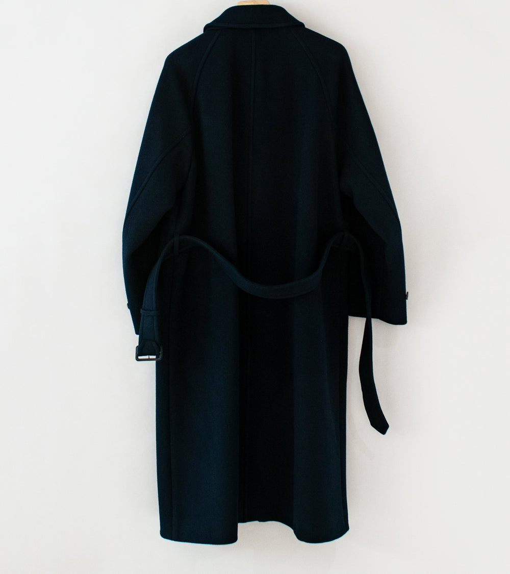 YLÈVE 'Super 140's Wool Melton Coat' (Navy)