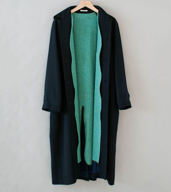 Auralee 'Ultra Fine Wool Twill Wool Lined Coat' (Dark Navy x Mix Green)