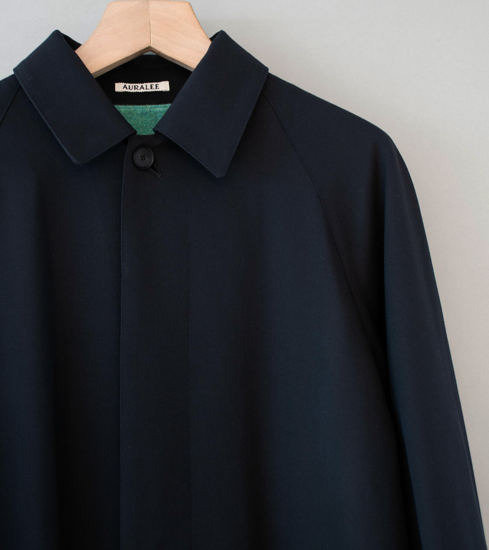 Auralee 'Ultra Fine Wool Twill Wool Lined Coat' (Dark Navy x Mix Green)