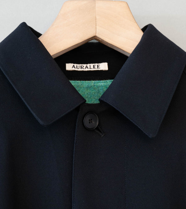 Auralee 'Ultra Fine Wool Twill Wool Lined Coat' (Dark Navy x Mix Green)