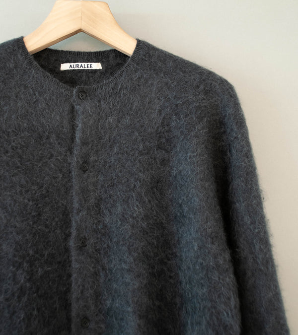 Auralee 'Garment Dyed Baby Alpaca Fur Knit Cardigan' (Dark Gray)