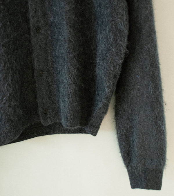 Auralee 'Garment Dyed Baby Alpaca Fur Knit Cardigan' (Dark Gray)