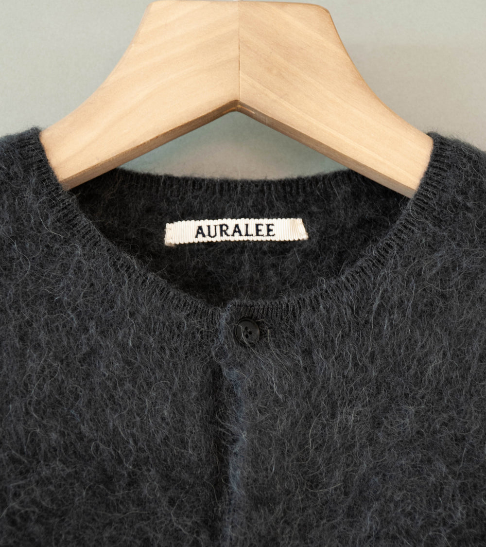 Auralee 'Garment Dyed Baby Alpaca Fur Knit Cardigan' (Dark Gray)