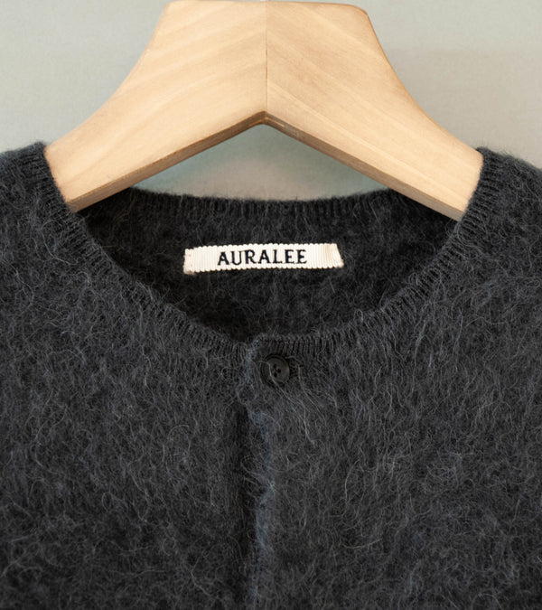 Auralee 'Garment Dyed Baby Alpaca Fur Knit Cardigan' (Dark Gray)