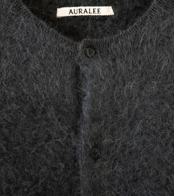 Auralee 'Garment Dyed Baby Alpaca Fur Knit Cardigan' (Dark Gray)