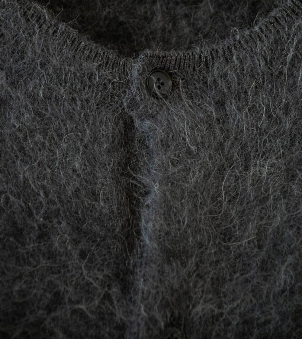 Auralee 'Garment Dyed Baby Alpaca Fur Knit Cardigan' (Dark Gray)