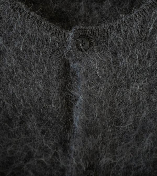 Auralee 'Garment Dyed Baby Alpaca Fur Knit Cardigan' (Dark Gray)