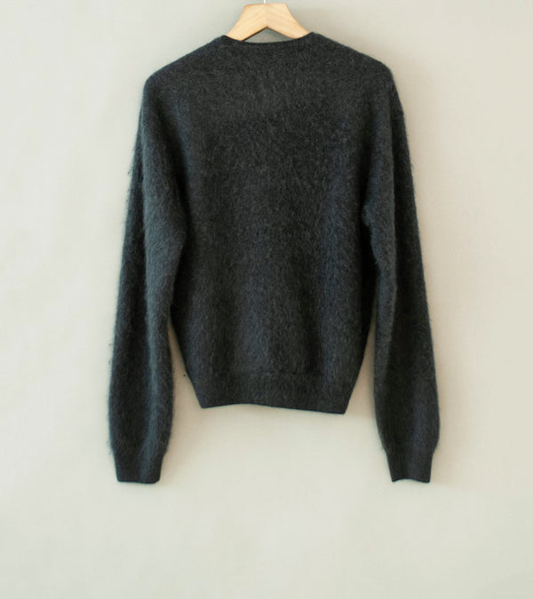 Auralee 'Garment Dyed Baby Alpaca Fur Knit Cardigan' (Dark Gray)