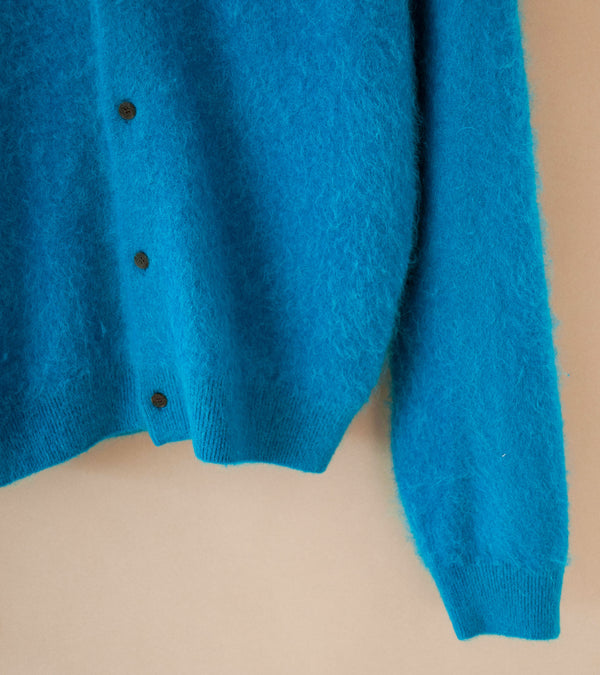 Auralee 'Garment Dyed Baby Alpaca Fur Knit Cardigan' (Blue)