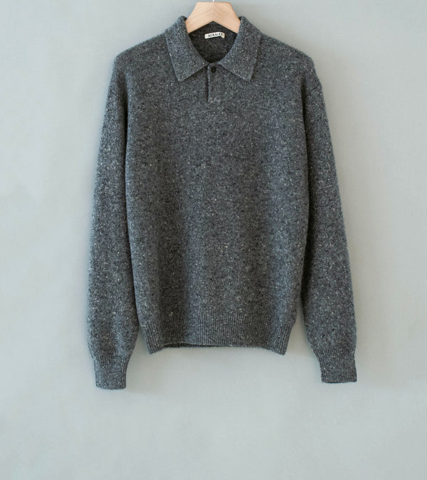 Auralee 'Cashmere Nep Knit Polo' (Mix Gray)