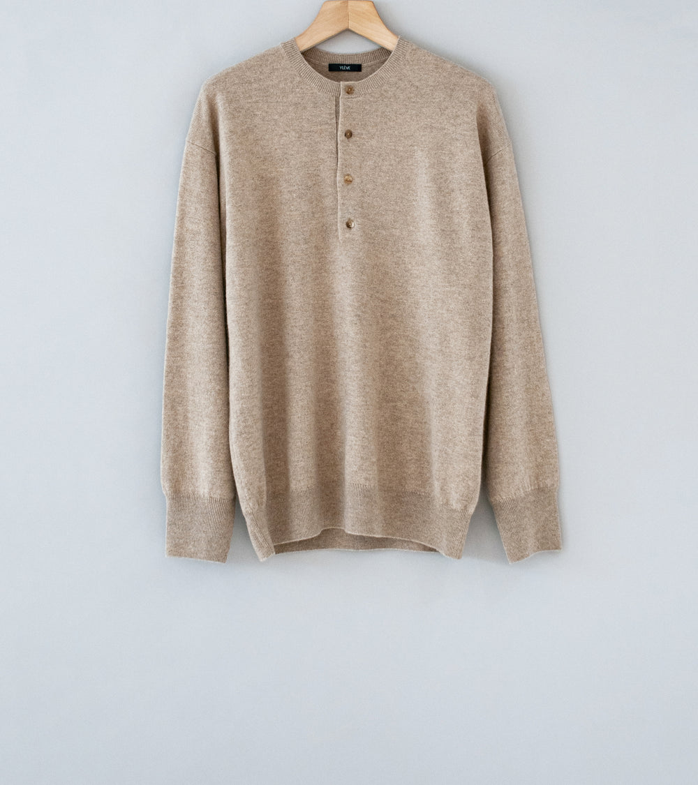 YLÈVE 'Cashmere Knit Henley Pullover' (Beige)